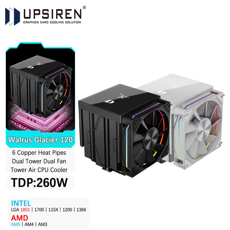 Cpu Air Cooler Dual Tower 6 Heatpipe - UPSIREN Walrus Glacier 120 pantalla Digital