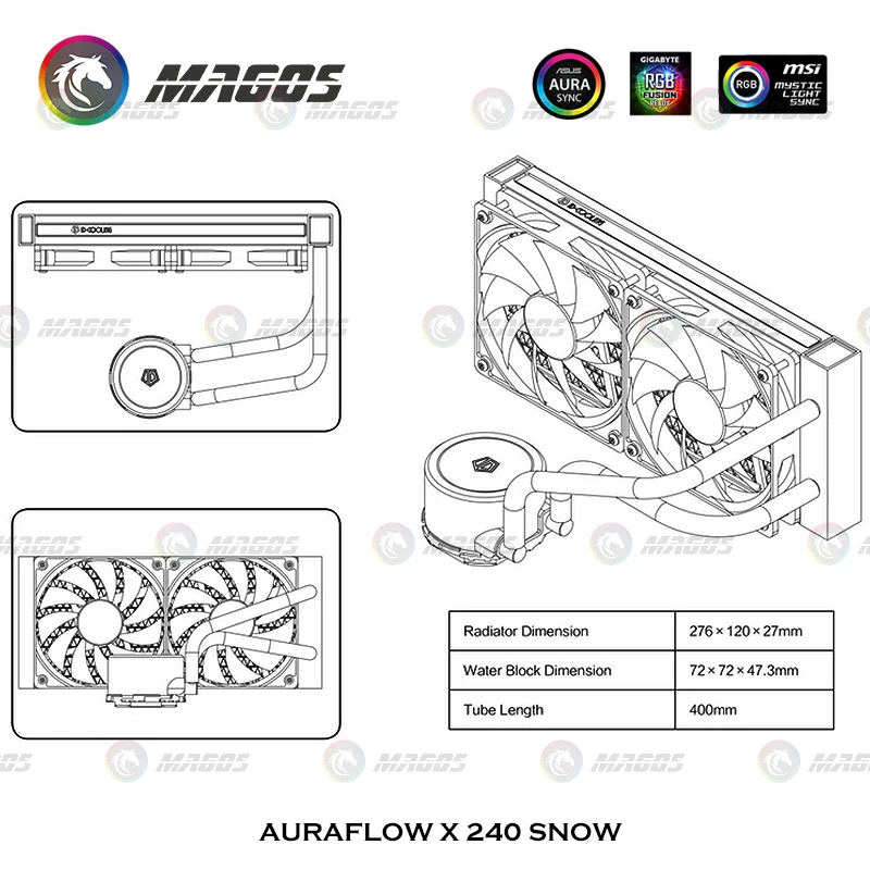 Enfriador de agua de CPU AIO,  - Cpu Water Cooler 240Mm Rgb reseña y precio